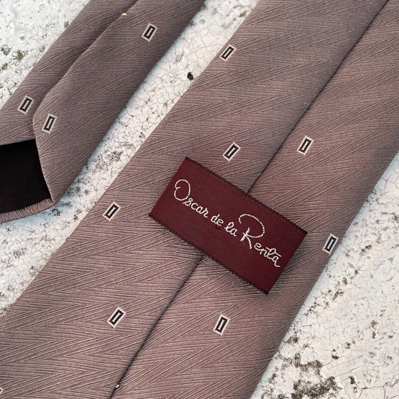 Oscar De La Renta Men Tie Classic Necktie Brown Tie - Picture 10 of 10